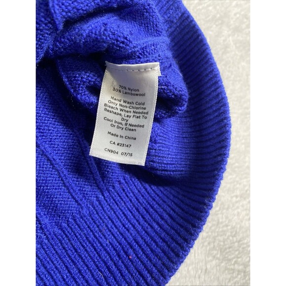 Talbots Cable Knit Sweater Women's XL Lambs Wool Royal Blue Fisherman Crewneck - Picture 7 of 8